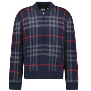 Burberry Mens Morland Plaid Check Full Zip Knit Bomber Sweater Jacket, 8091165